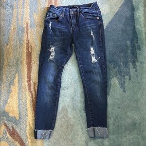 KanCan Blue Straight Leg Jeans with Distressed Details